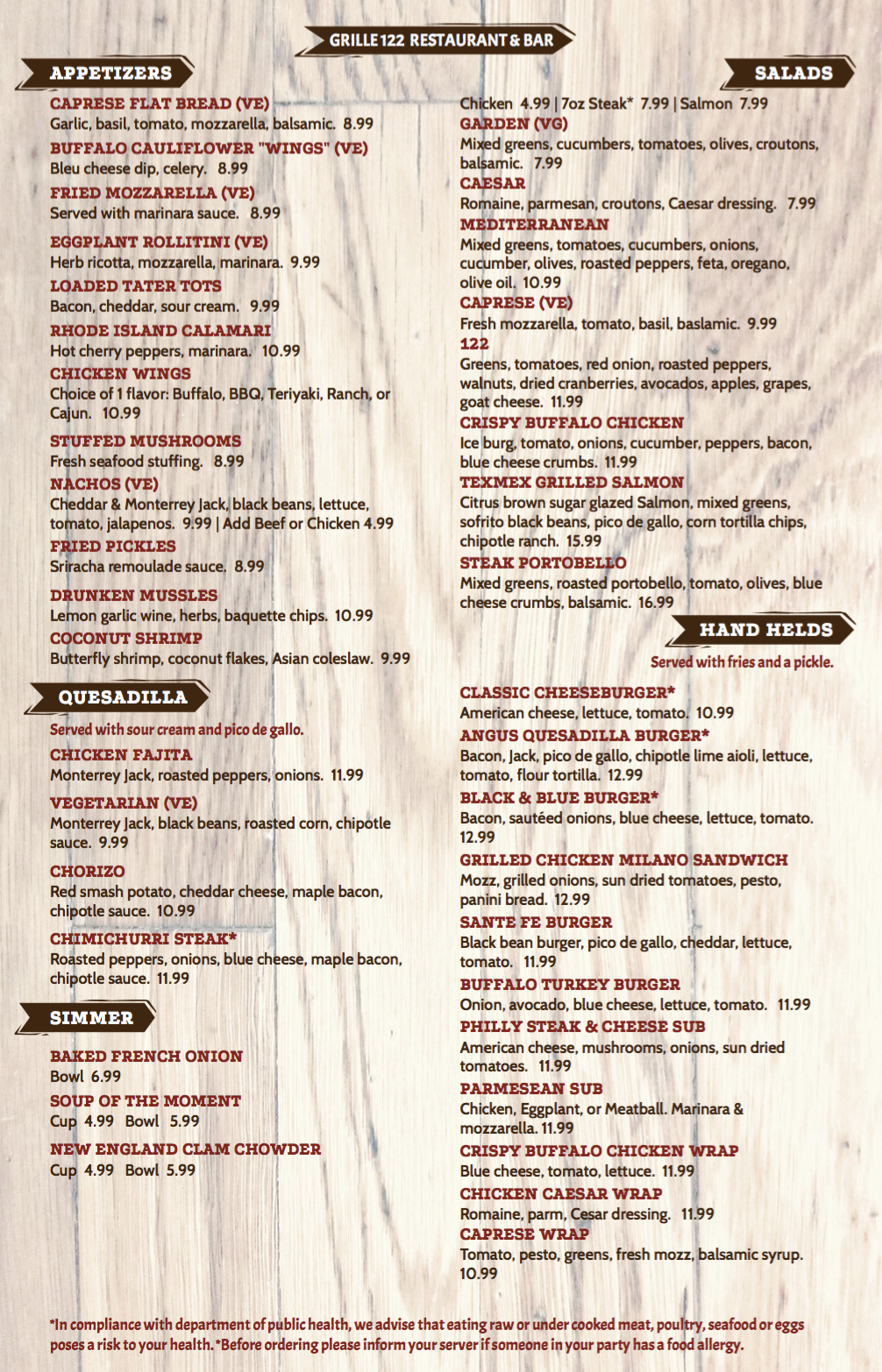 Menu. 122 OUR MENU - Grille 122